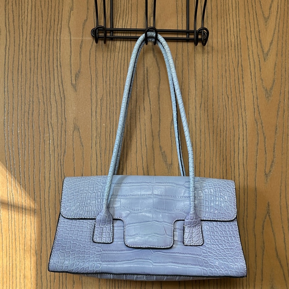 Tommy Hilfiger Light Blue Crocodile-Embossed Shoulder Bag